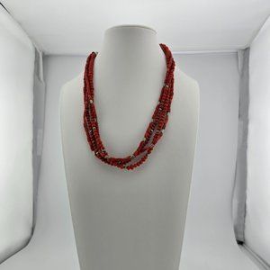 Red Bead Necklace - Stamped 925